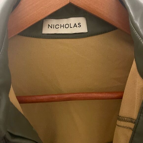 Nicholas Vegan Leather Green shirt Flawed - Picture 7 of 8